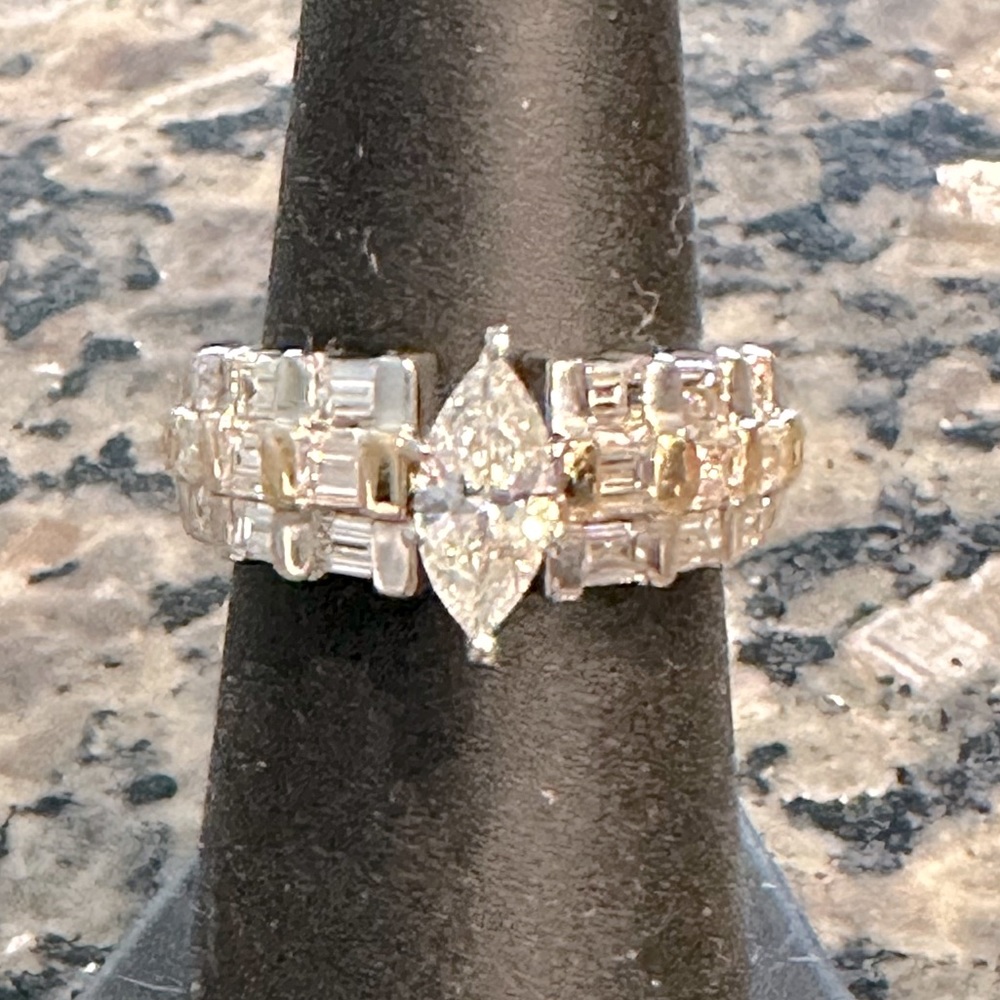 Marquis Diamond Ring with side baguettes